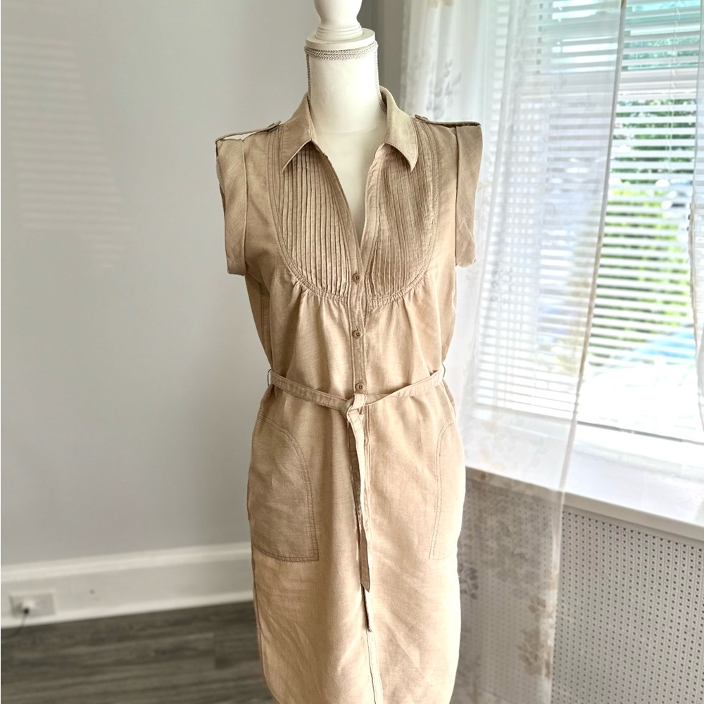 Women GAP Tan Sheath Dress with Notched Collar